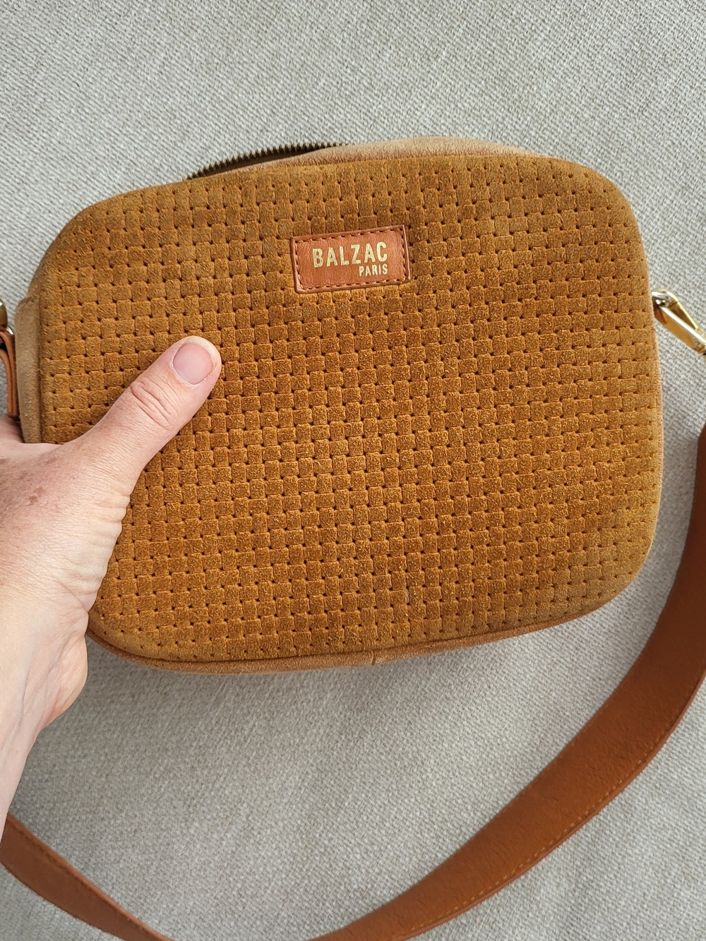 Balzac Paris Suede Crossbody Bag in Camel Brown